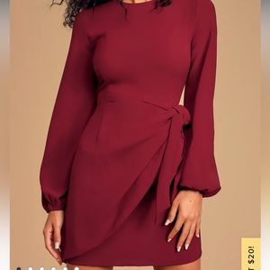 Lulu’s Believe it or not Red Long Sleeve Tie-Front Skater Dress, Size S